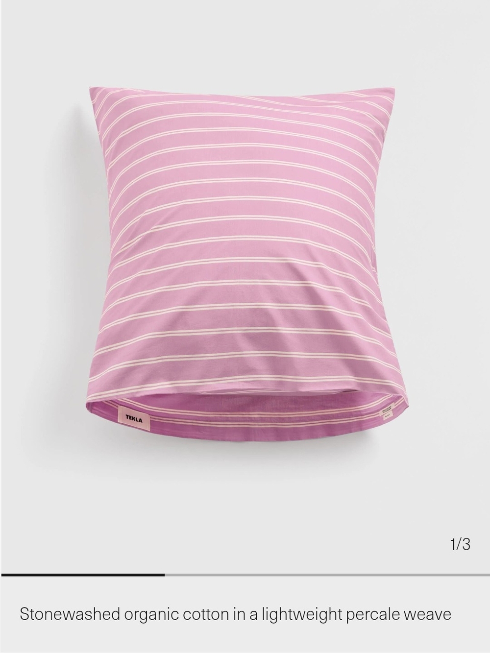 Tekla Pink Striped Pillowcase - Organic Cotton. Color Mallow Pink